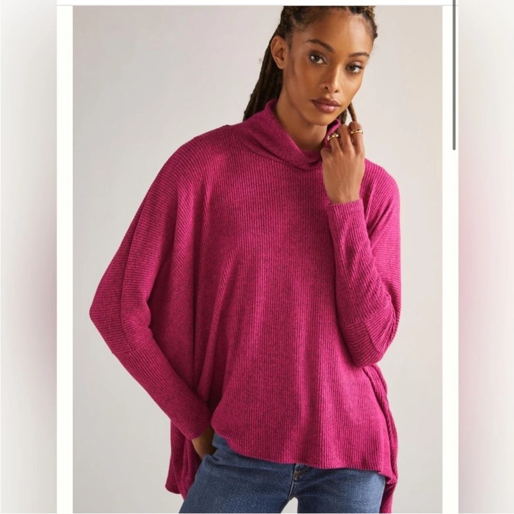 Anthropologie Amadi Cowl Neck Ribbed Poncho  Sweater Heather Medium Pink M